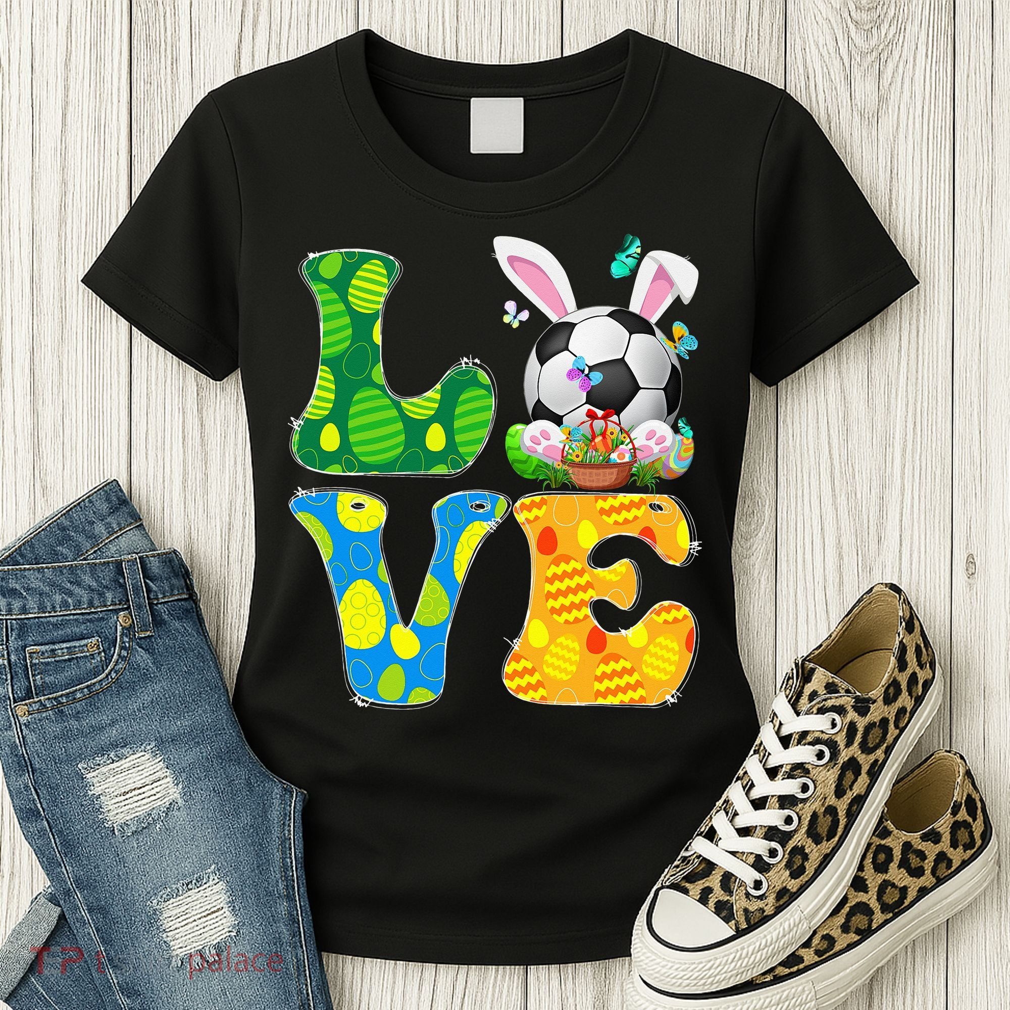 Cute Love Soccer Ball With Bunny Ears Easter Day Women's T-Shirt