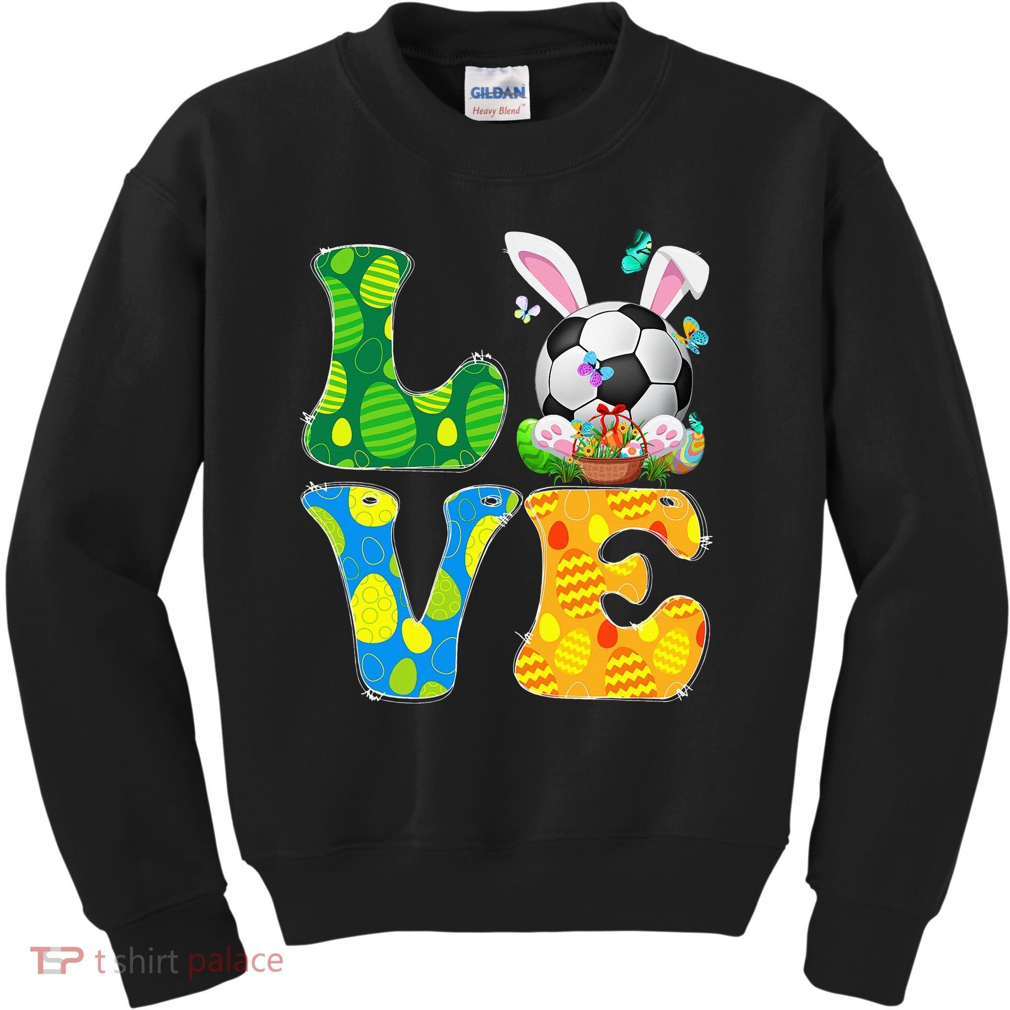Cute Love Soccer Ball With Bunny Ears Easter Day Kids Sweatshirt
