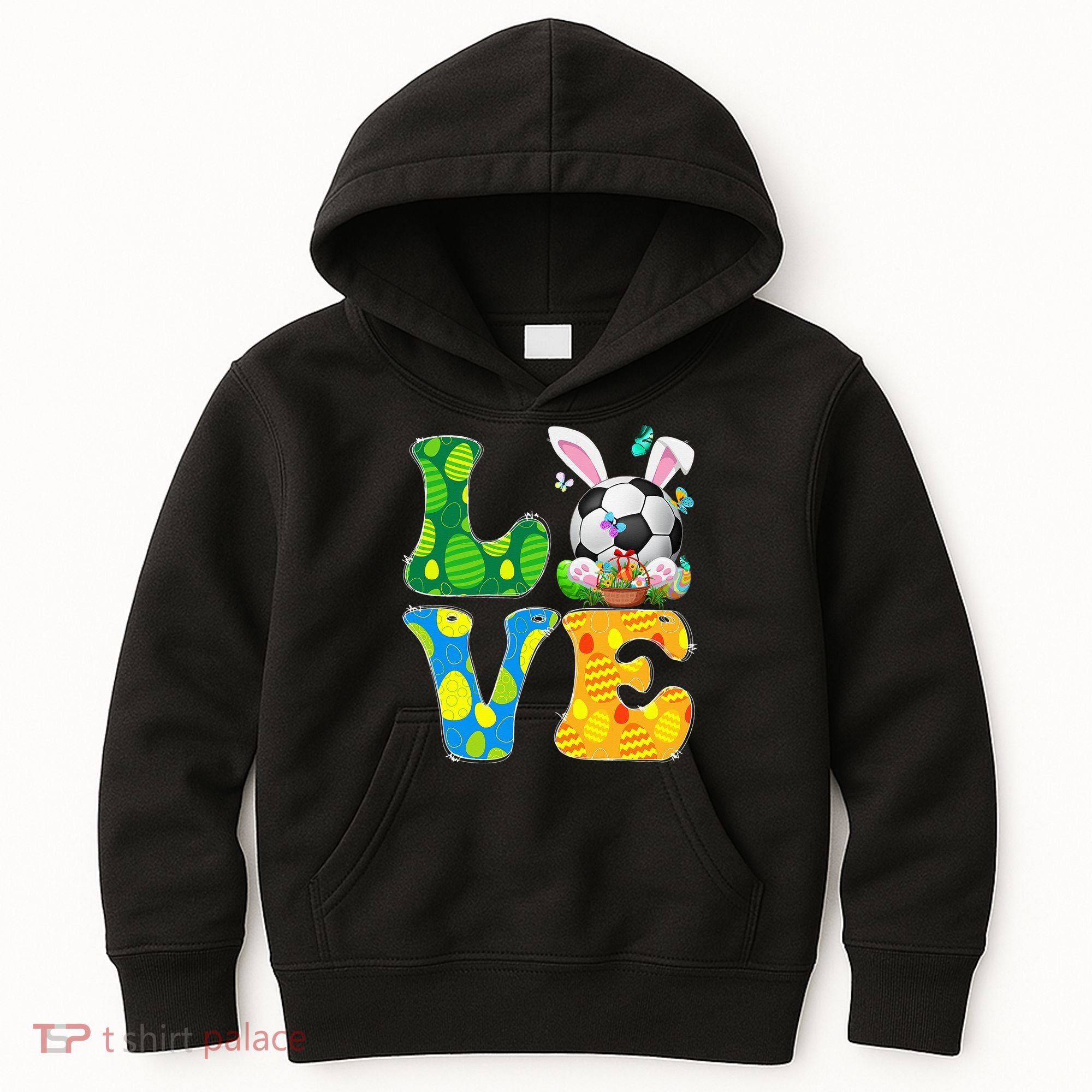 Cute Love Soccer Ball With Bunny Ears Easter Day Kids Hoodie