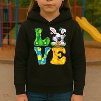 Cute Love Soccer Ball With Bunny Ears Easter Day Kids Hoodie thumb 3