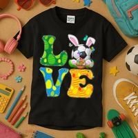Cute Love Soccer Ball With Bunny Ears Easter Day Kids T-Shirt thumb 3
