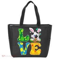 Cute Love Soccer Ball With Bunny Ears Easter Day Tote Bag thumb 0