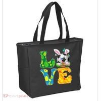 Cute Love Soccer Ball With Bunny Ears Easter Day Tote Bag thumb 2