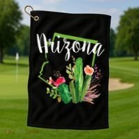 Cute Love State Of Arizona Blooming Cactus Flowers Golf Towel thumb 1