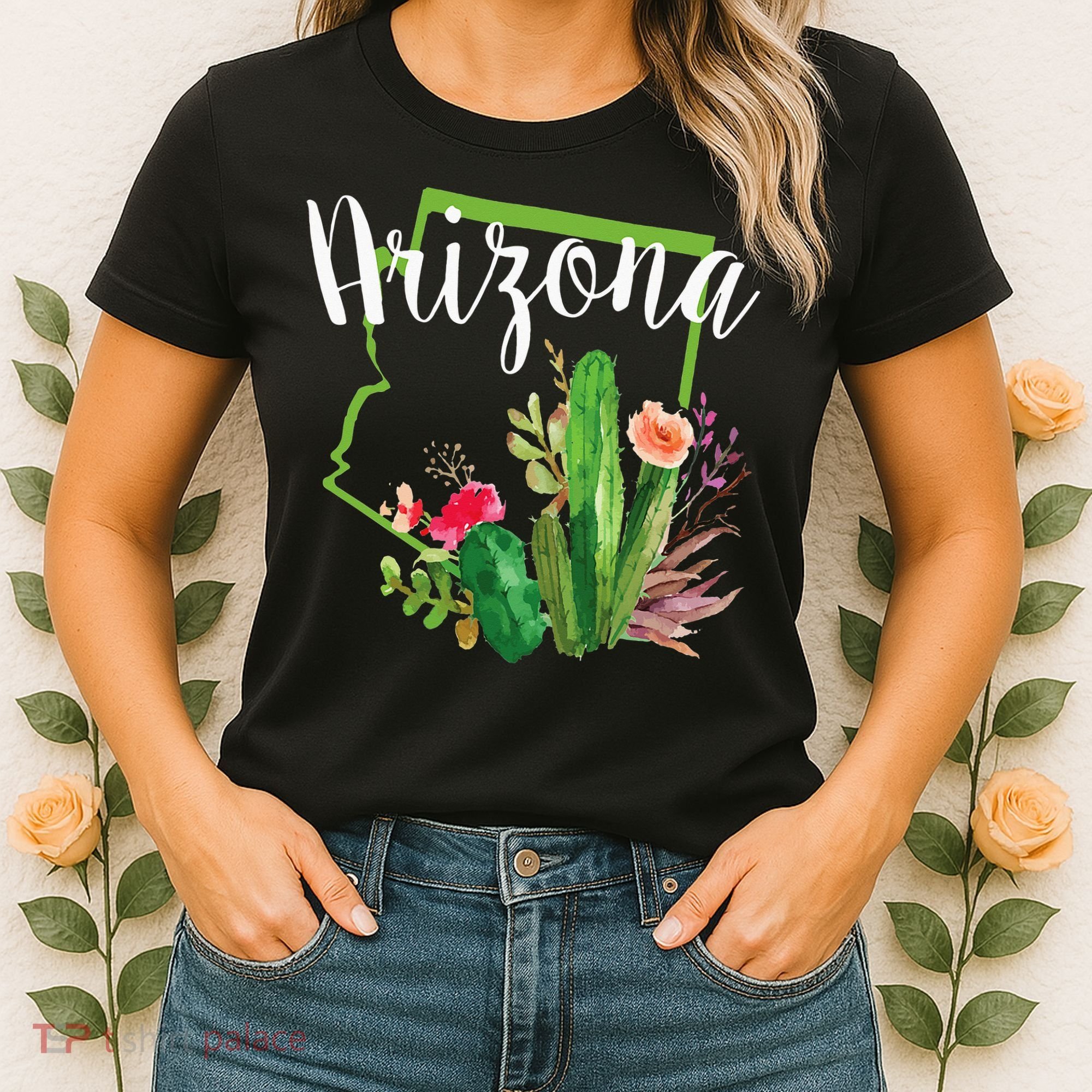 Cute Love State Of Arizona Blooming Cactus Flowers Women's T-Shirt