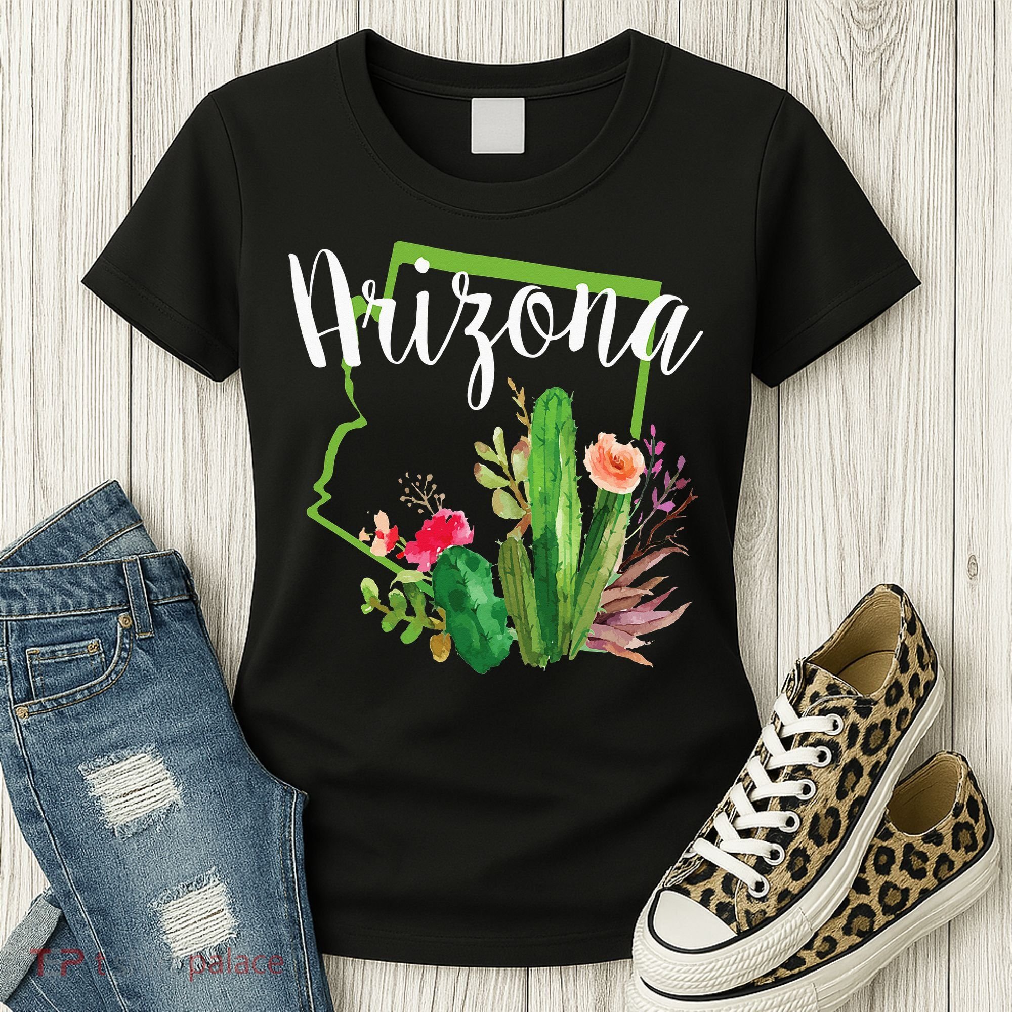Cute Love State Of Arizona Blooming Cactus Flowers Women's T-Shirt