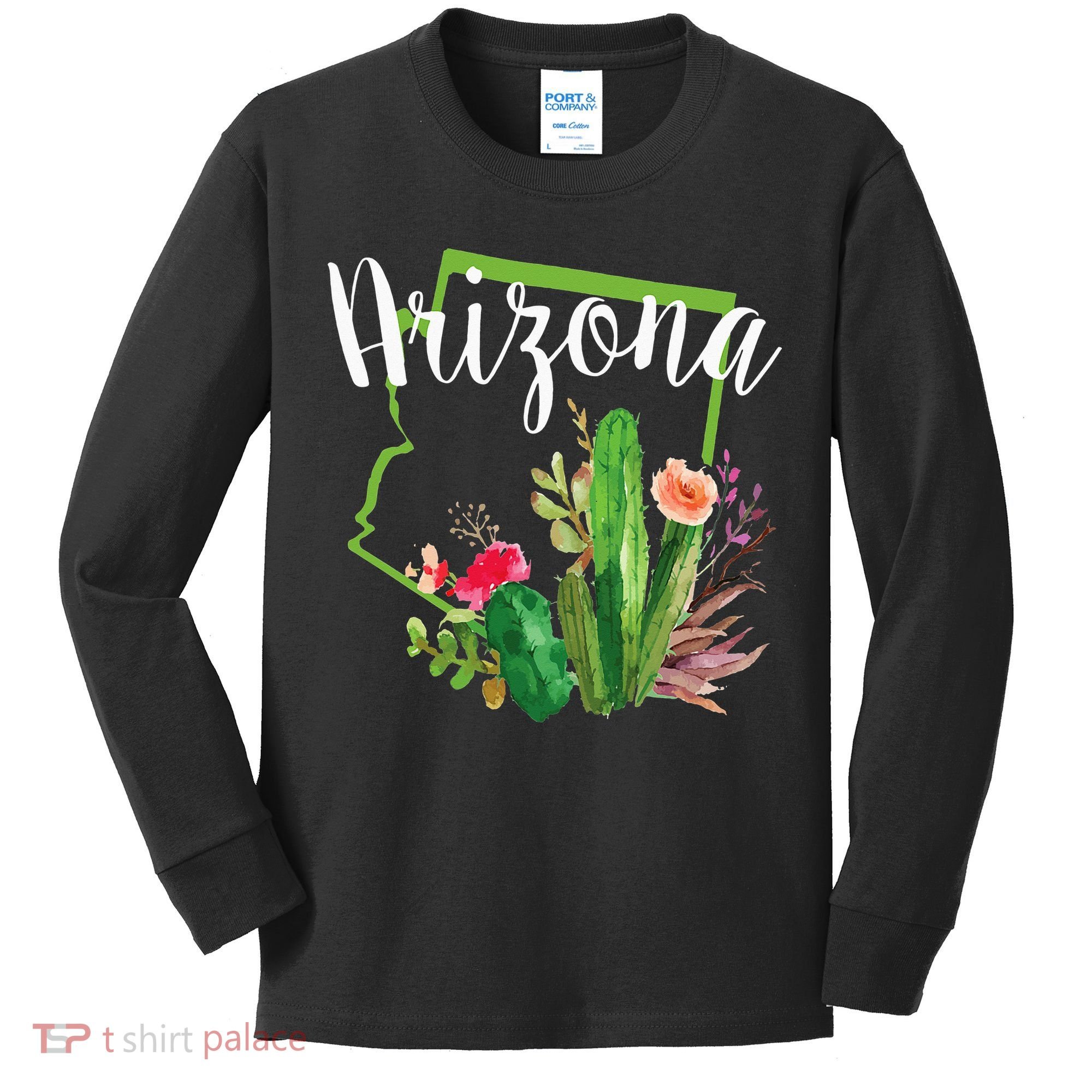 Cute Love State Of Arizona Blooming Cactus Flowers Kids Long Sleeve Shirt