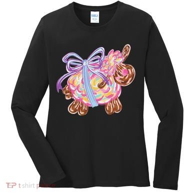 Coquette Lamb Sheep Happy Easter Women's Long Sleeve Shirt