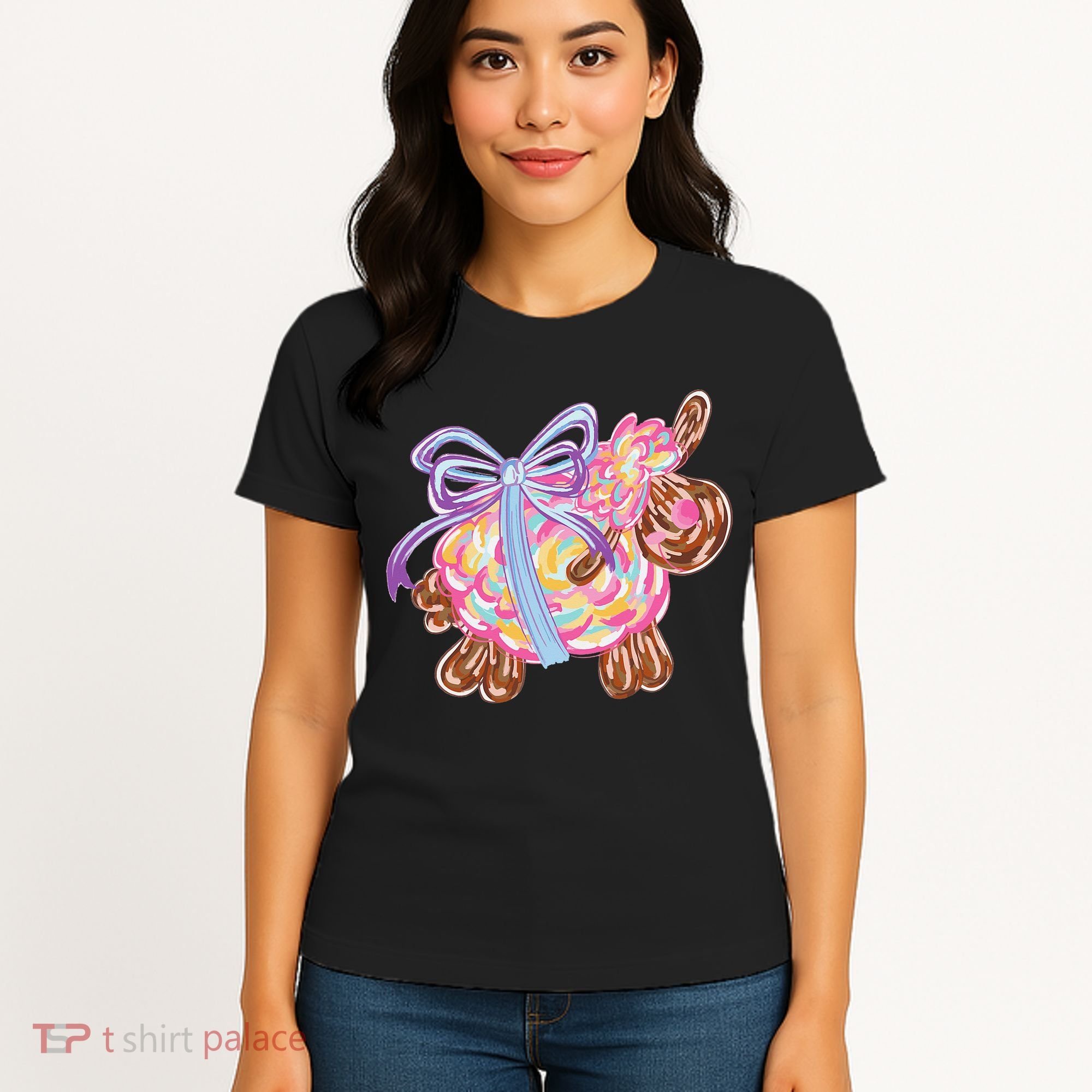 Coquette Lamb Sheep Happy Easter Women's T-Shirt
