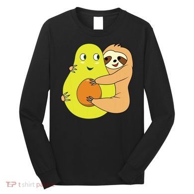 Cute Lazy Sloth Animal Avocado Lover Hugging Long Sleeve Shirt
