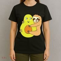 Cute Lazy Sloth Animal Avocado Lover Hugging T-Shirt thumb 4