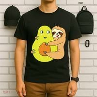Cute Lazy Sloth Animal Avocado Lover Hugging T-Shirt thumb 6
