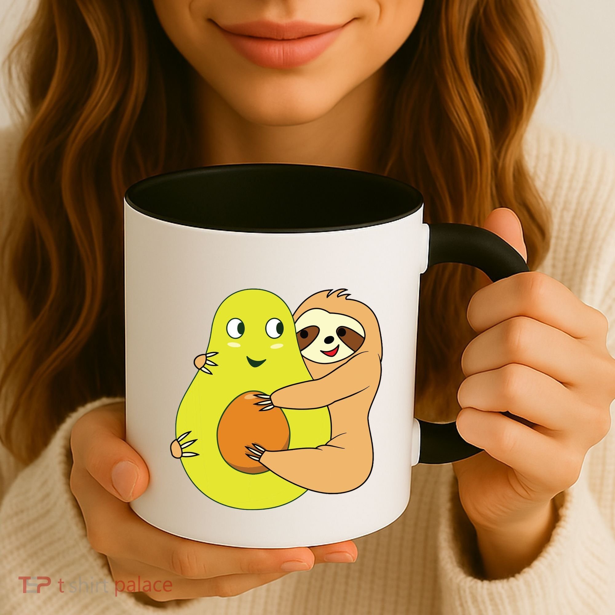 Cute Lazy Sloth Animal Avocado Lover Hugging Coffee Mug