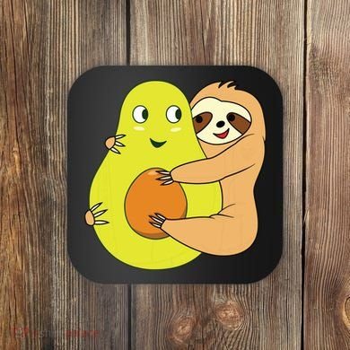Cute Lazy Sloth Animal Avocado Lover Hugging Coaster