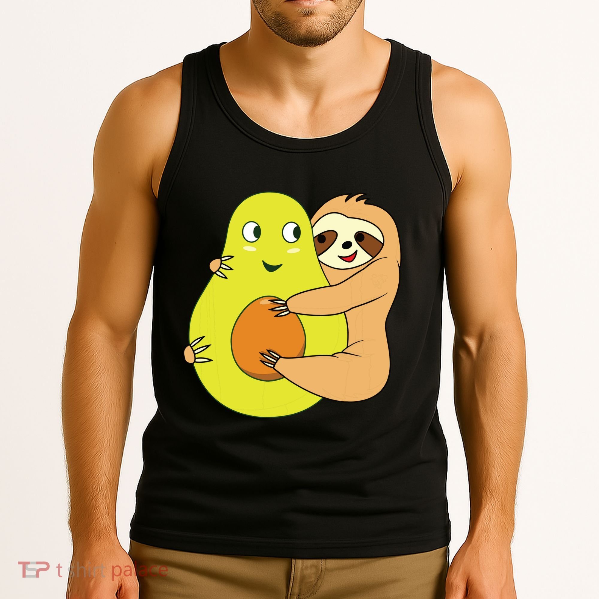 Cute Lazy Sloth Animal Avocado Lover Hugging Tank Top