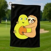 Cute Lazy Sloth Animal Avocado Lover Hugging Golf Towel thumb 1