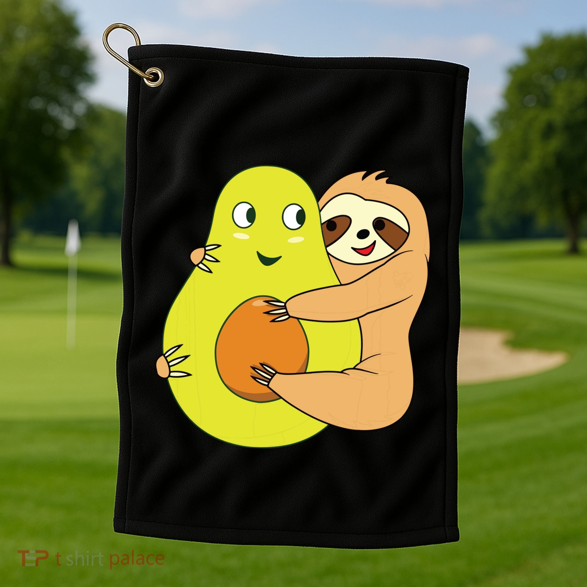 Cute Lazy Sloth Animal Avocado Lover Hugging Golf Towel
