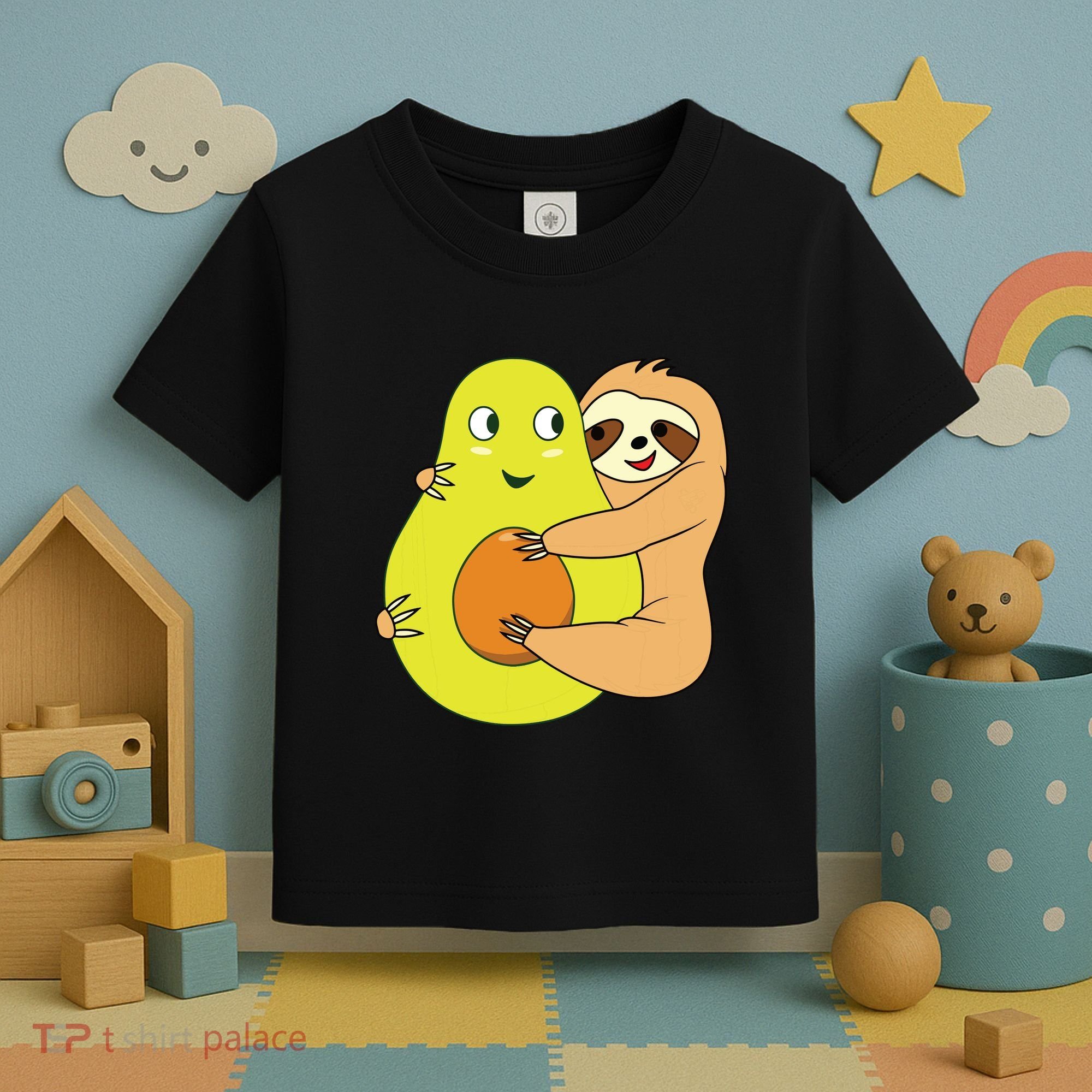 Cute Lazy Sloth Animal Avocado Lover Hugging Toddler T-Shirt