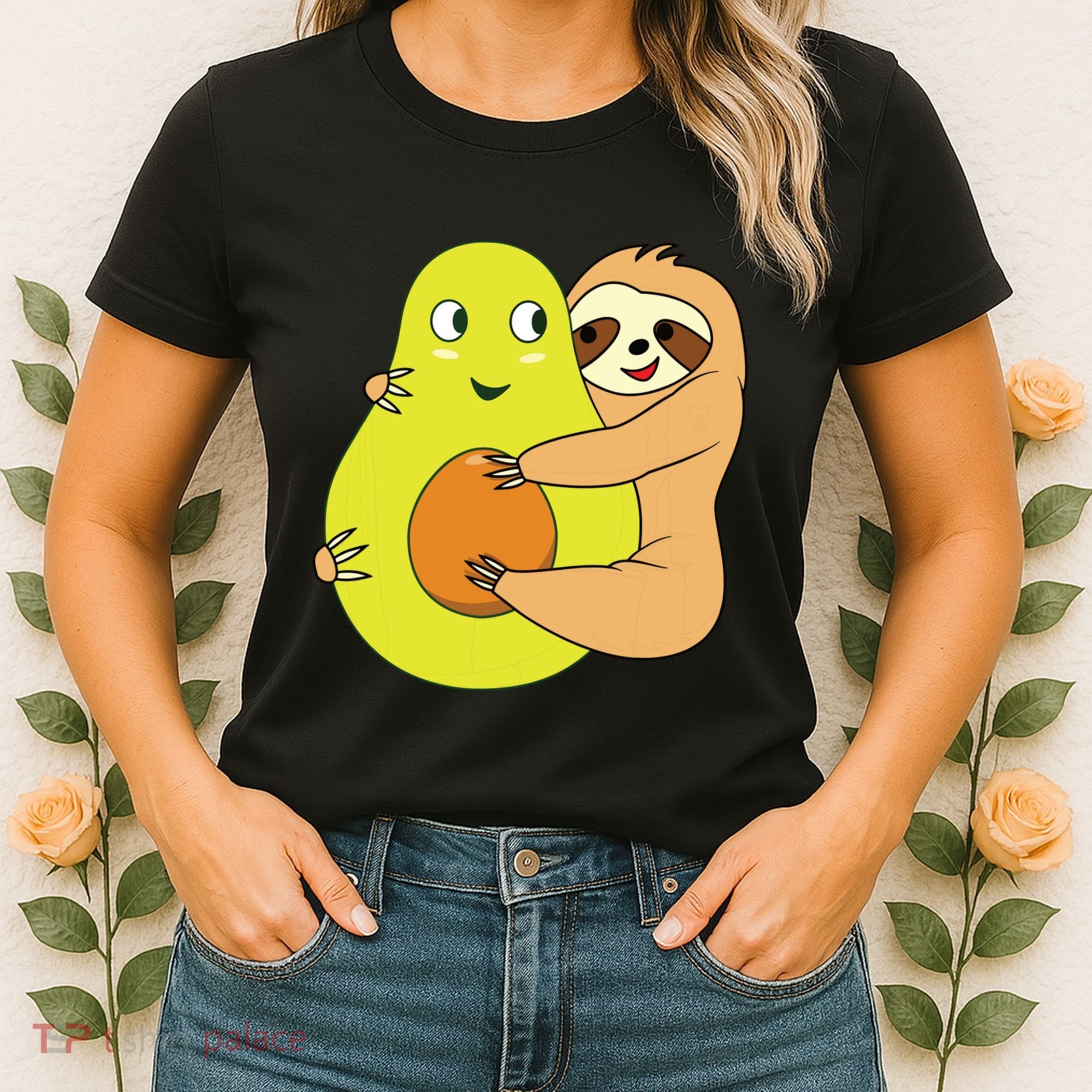 Cute Lazy Sloth Animal Avocado Lover Hugging Women's T-Shirt