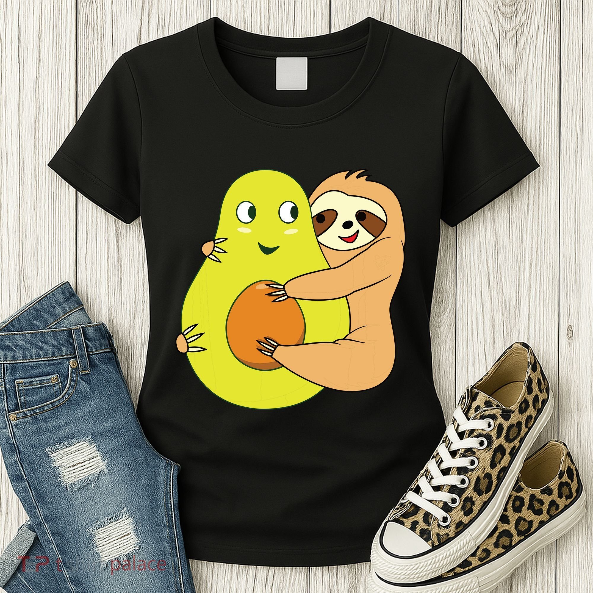 Cute Lazy Sloth Animal Avocado Lover Hugging Women's T-Shirt