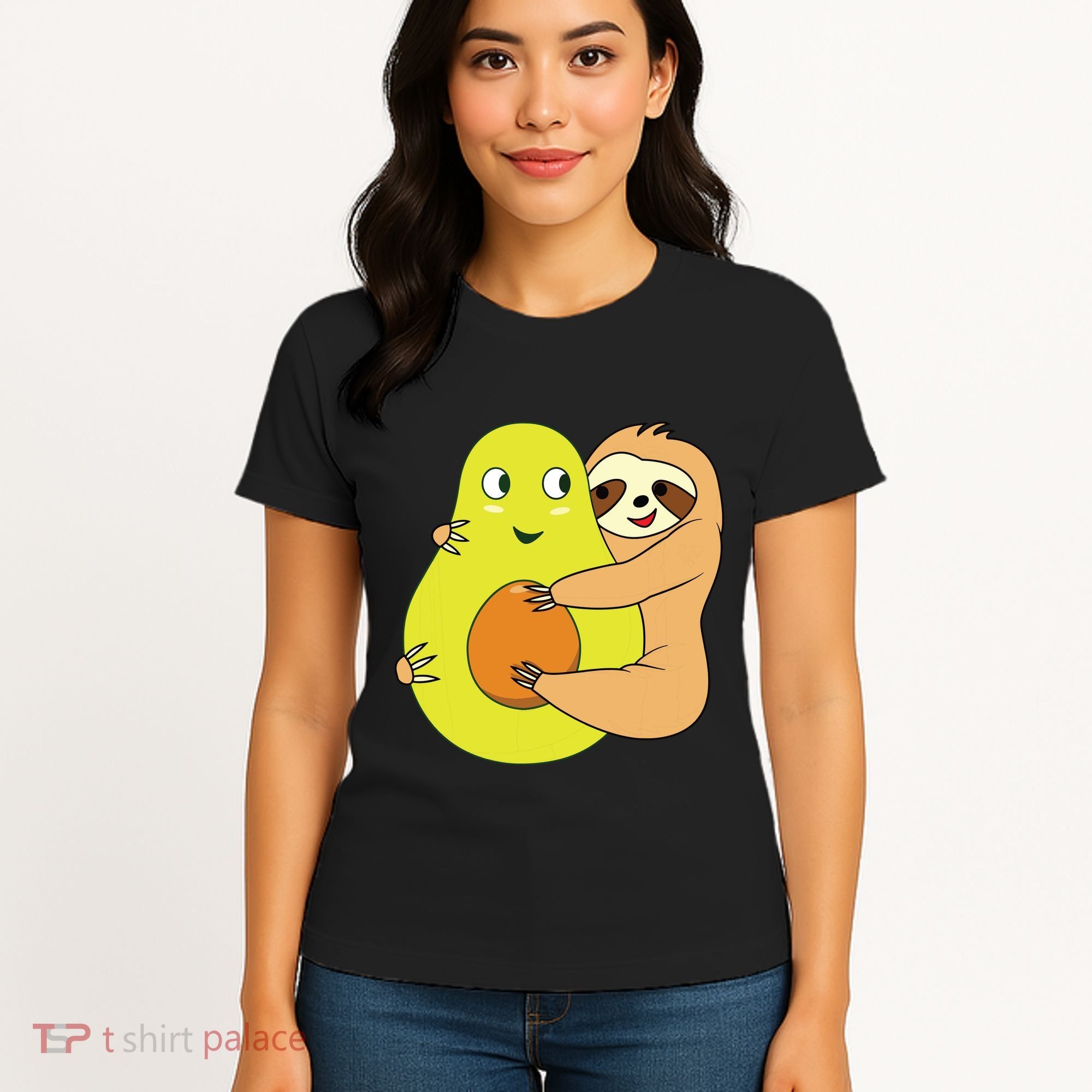 Cute Lazy Sloth Animal Avocado Lover Hugging Women's T-Shirt