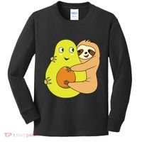Cute Lazy Sloth Animal Avocado Lover Hugging Kids Long Sleeve Shirt thumb 0