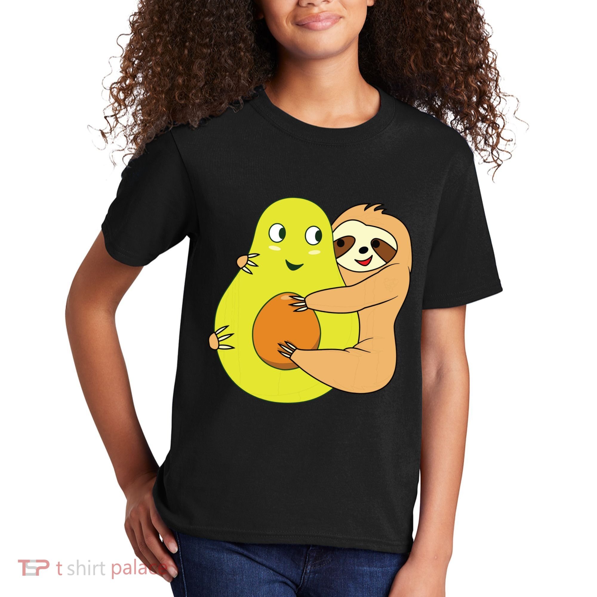 Cute Lazy Sloth Animal Avocado Lover Hugging Kids T-Shirt