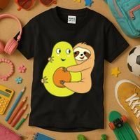Cute Lazy Sloth Animal Avocado Lover Hugging Kids T-Shirt thumb 3