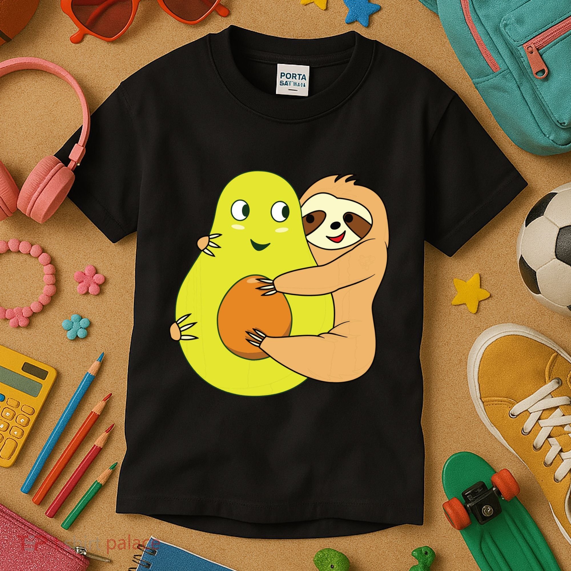 Cute Lazy Sloth Animal Avocado Lover Hugging Kids T-Shirt