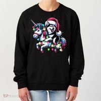 Christmas Lights Siberian Husky Dog Riding Unicorn Women's Sweatshirt thumb 0
