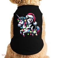 Christmas Lights Siberian Husky Dog Riding Unicorn Doggie Tank thumb 0