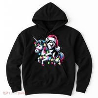 Christmas Lights Siberian Husky Dog Riding Unicorn Hoodie thumb 0