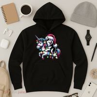 Christmas Lights Siberian Husky Dog Riding Unicorn Hoodie thumb 3