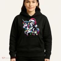 Christmas Lights Siberian Husky Dog Riding Unicorn Hoodie thumb 5