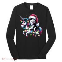 Christmas Lights Siberian Husky Dog Riding Unicorn Long Sleeve Shirt thumb 0