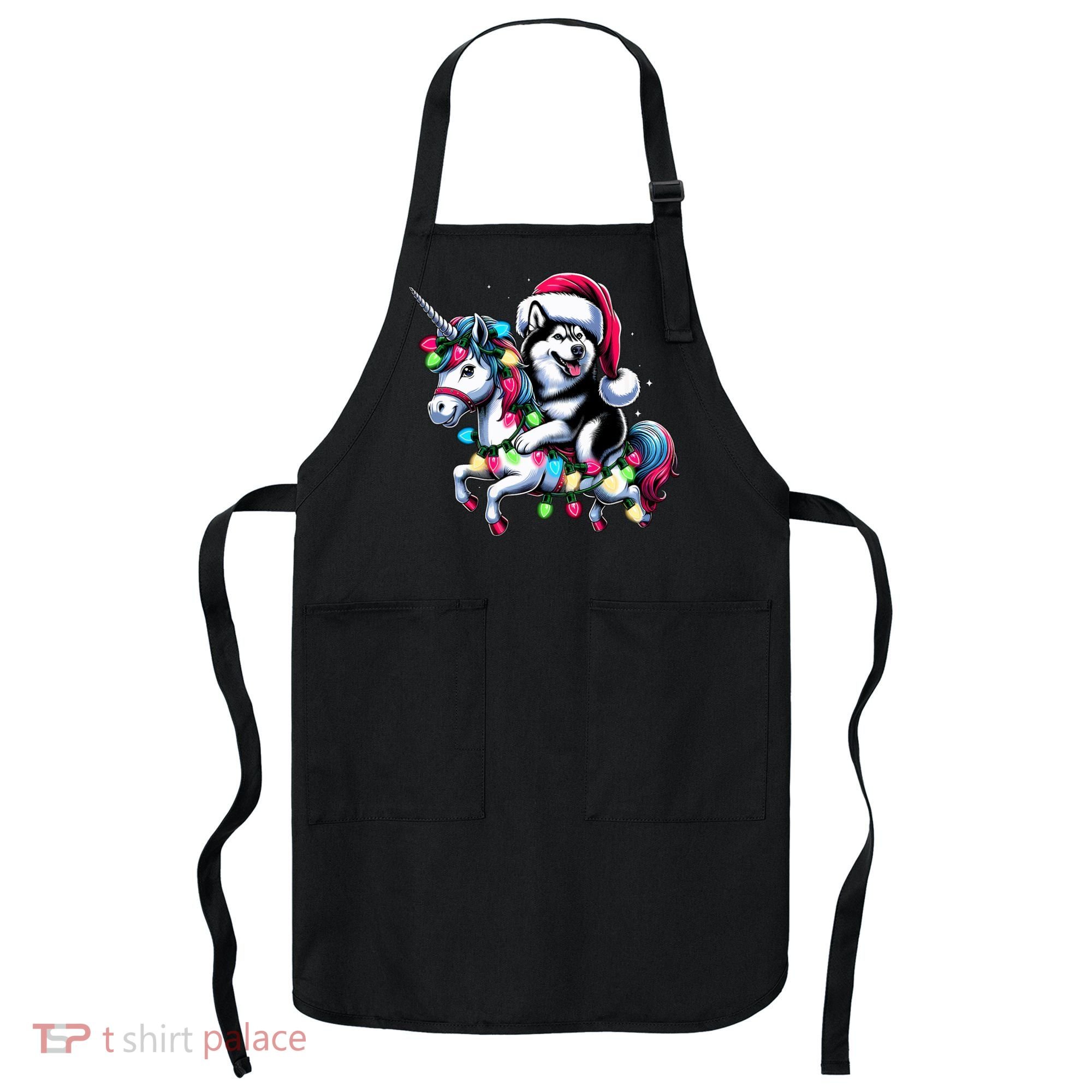 Christmas Lights Siberian Husky Dog Riding Unicorn Apron