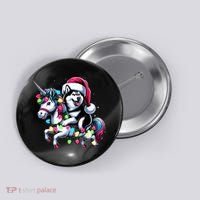 Christmas Lights Siberian Husky Dog Riding Unicorn Button thumb 0
