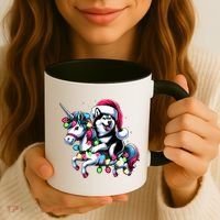 Christmas Lights Siberian Husky Dog Riding Unicorn Coffee Mug thumb 3
