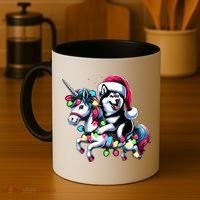 Christmas Lights Siberian Husky Dog Riding Unicorn Coffee Mug thumb 4