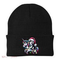 Christmas Lights Siberian Husky Dog Riding Unicorn Beanie thumb 0
