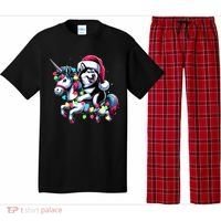 Christmas Lights Siberian Husky Dog Riding Unicorn Pajama Set thumb 0