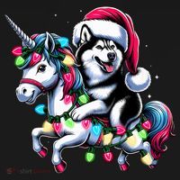 Christmas Lights Siberian Husky Dog Riding Unicorn Women's Hoodie thumb 2