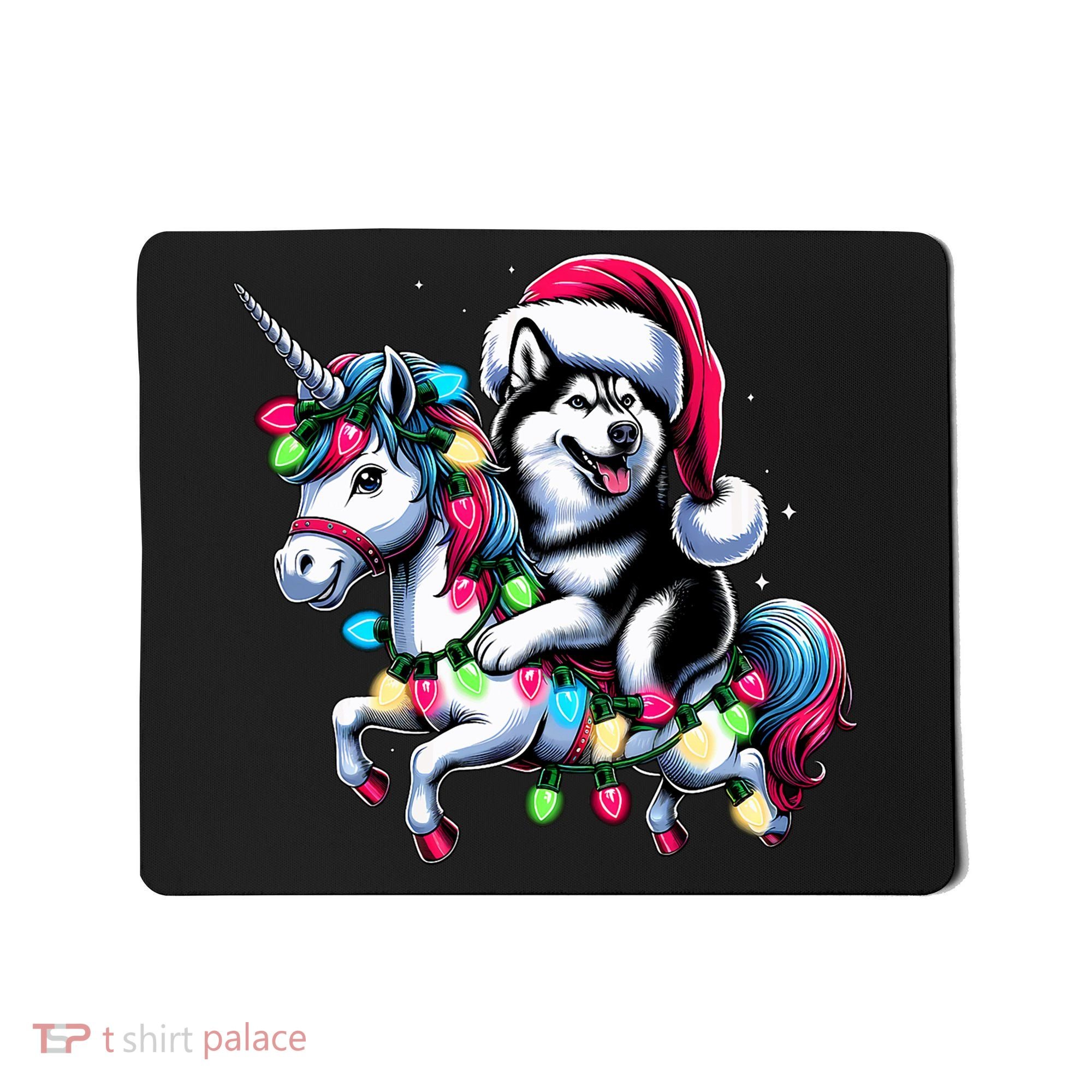 Christmas Lights Siberian Husky Dog Riding Unicorn Mousepad