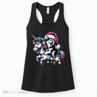 Christmas Lights Siberian Husky Dog Riding Unicorn Women's Tank Top thumb 0