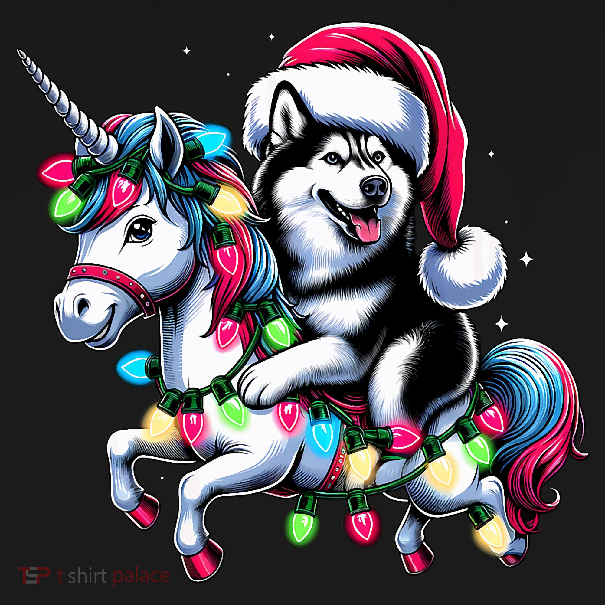 Christmas Lights Siberian Husky Dog Riding Unicorn Women's Tank Top