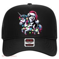 Christmas Lights Siberian Husky Dog Riding Unicorn Hat thumb 0