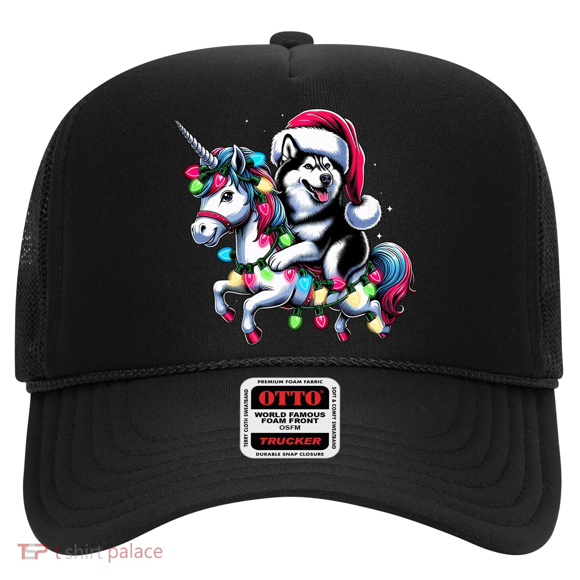 Christmas Lights Siberian Husky Dog Riding Unicorn Hat