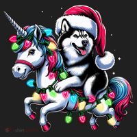 Christmas Lights Siberian Husky Dog Riding Unicorn Hat thumb 2
