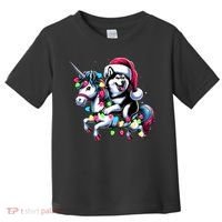 Christmas Lights Siberian Husky Dog Riding Unicorn Toddler T-Shirt thumb 0