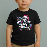 Christmas Lights Siberian Husky Dog Riding Unicorn Toddler T-Shirt thumb 2